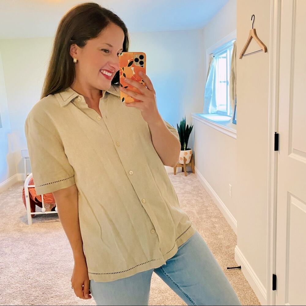 Vintage Sag Harbor Linen Coastal Grandma Blouse Medium